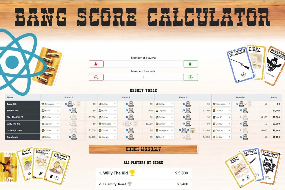 Image of application: BANG! Score Calculator